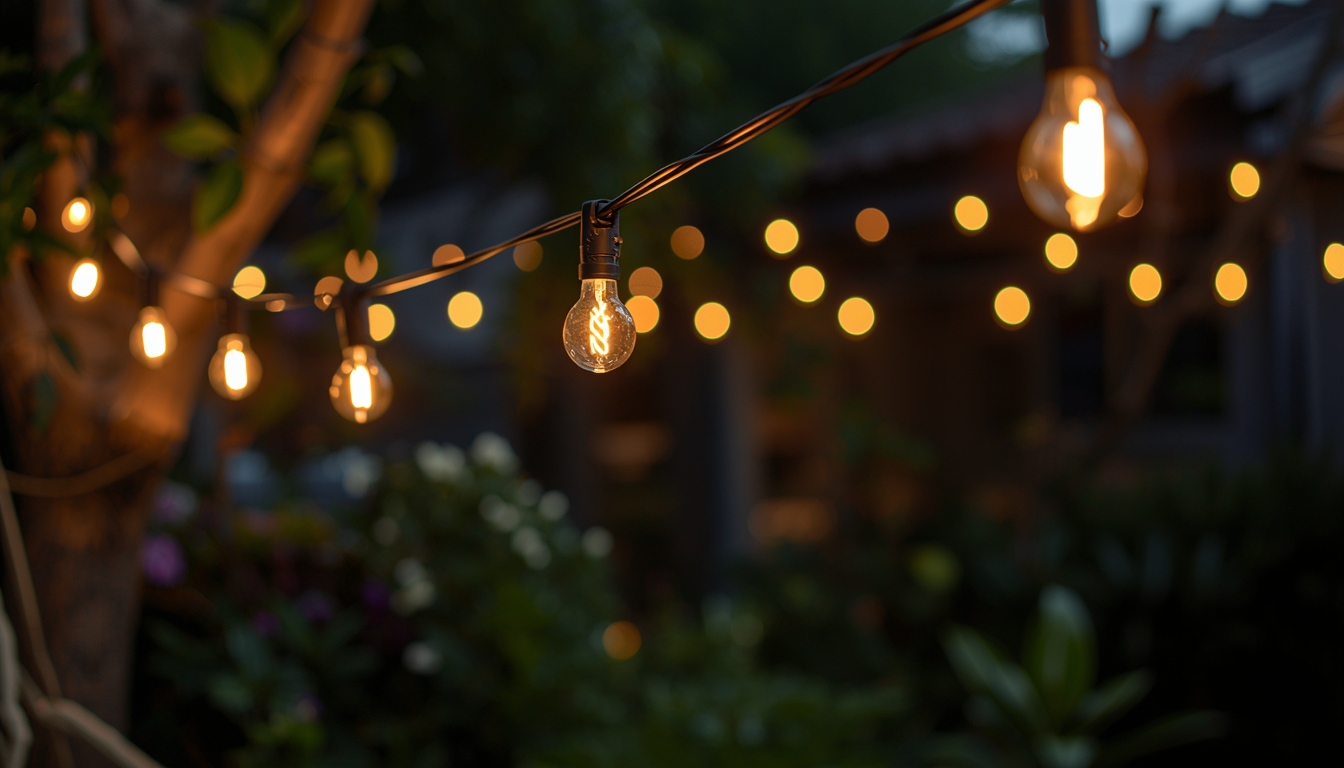 Outdoor string lights and garden ambiance by Antiradiantar
